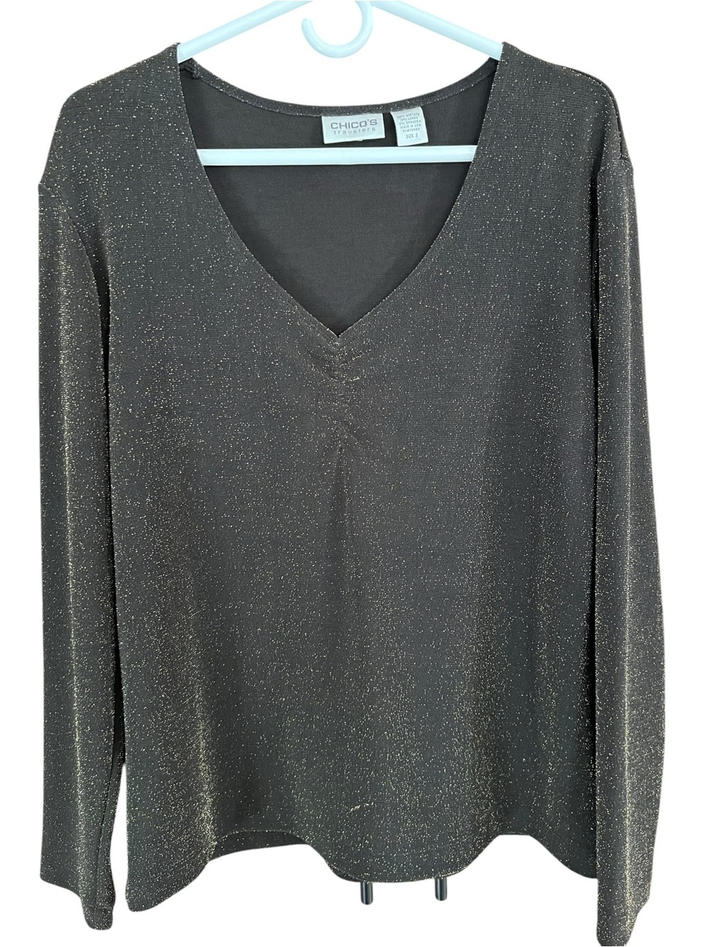 Chico's Black V-Neck Sweater with Gold Metallic Sparkle size 2